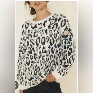 Hayden Los Angels Animal Leopard Print Eyelash Sweater NWT